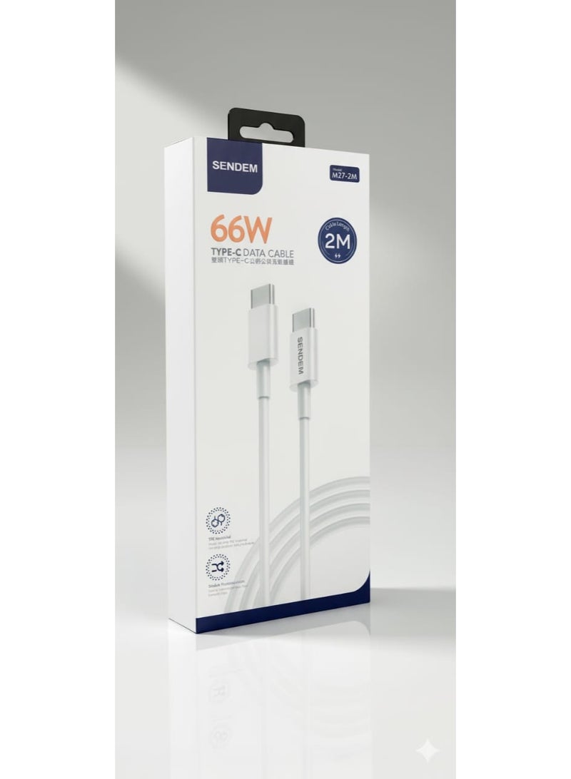 سيندم كابل بيانات SENDEM M27-2M تايب سي – شحن سريع 66 واط، طول 2 متر، تصميم متين - Image 1