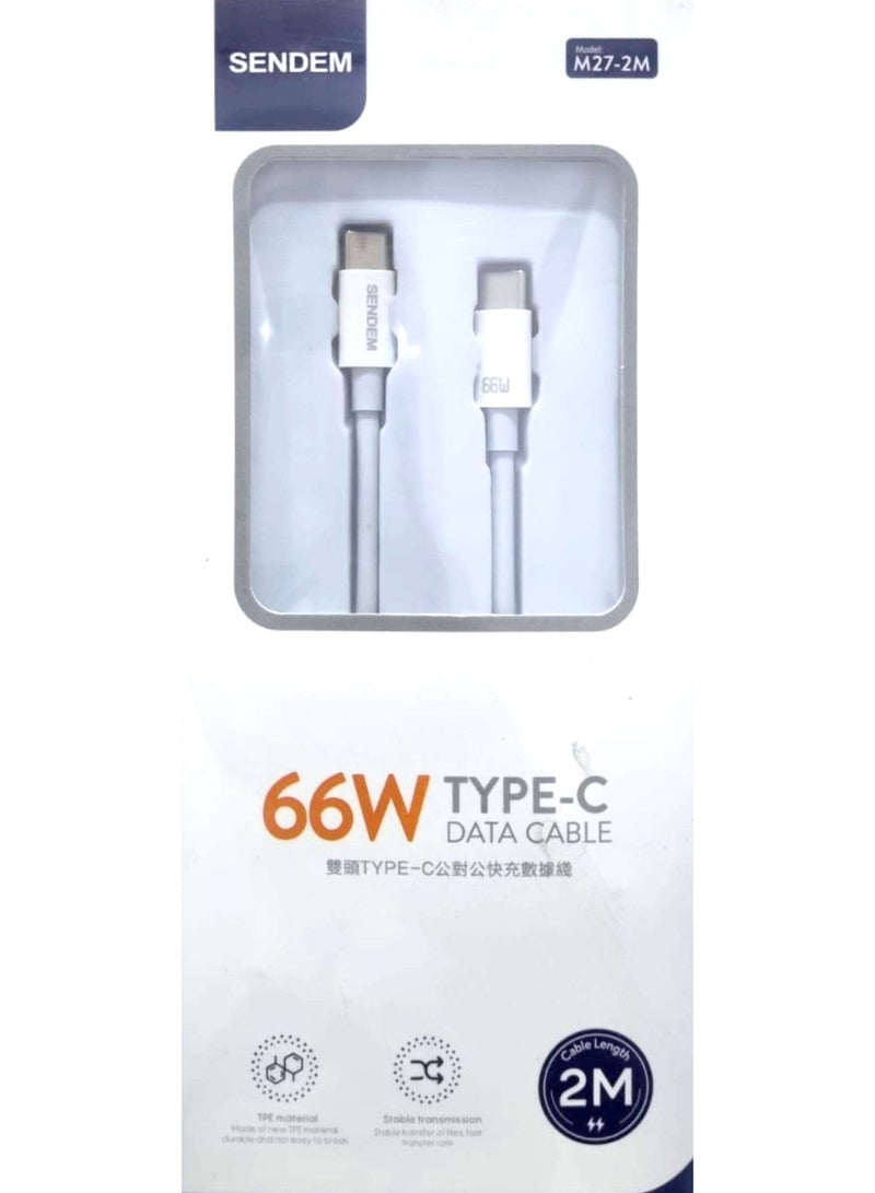 سيندم كابل بيانات SENDEM M27-2M تايب سي – شحن سريع 66 واط، طول 2 متر، تصميم متين - Image 2