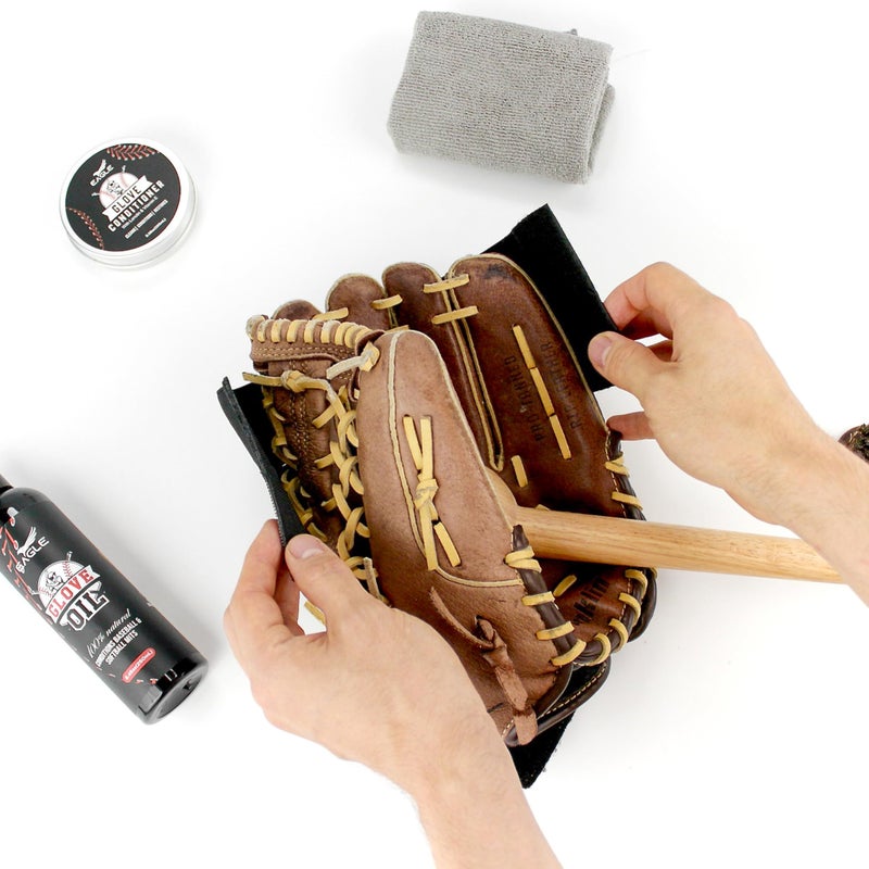 Eagle Glove Break in Kit - Glove Oil (8.45oz), Conditioner (3.38oz), Wrap, Mallet, Applicator & Cloth, 6-Pieces Set for Baseball Gloves, Softball Gloves - Image 5