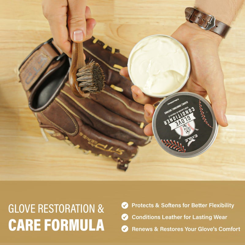 Eagle Glove Break in Kit - Glove Oil (8.45oz), Conditioner (3.38oz), Wrap, Mallet, Applicator & Cloth, 6-Pieces Set for Baseball Gloves, Softball Gloves - Image 3