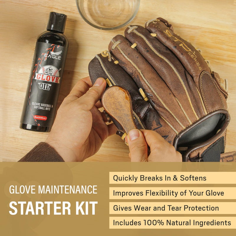 Eagle Glove Break in Kit - Glove Oil (8.45oz), Conditioner (3.38oz), Wrap, Mallet, Applicator & Cloth, 6-Pieces Set for Baseball Gloves, Softball Gloves - Image 2