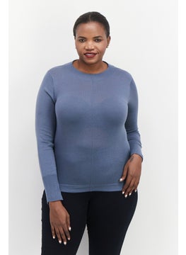 Women Mock Neck Long Sleeve Textured Sweater, Slate Blue