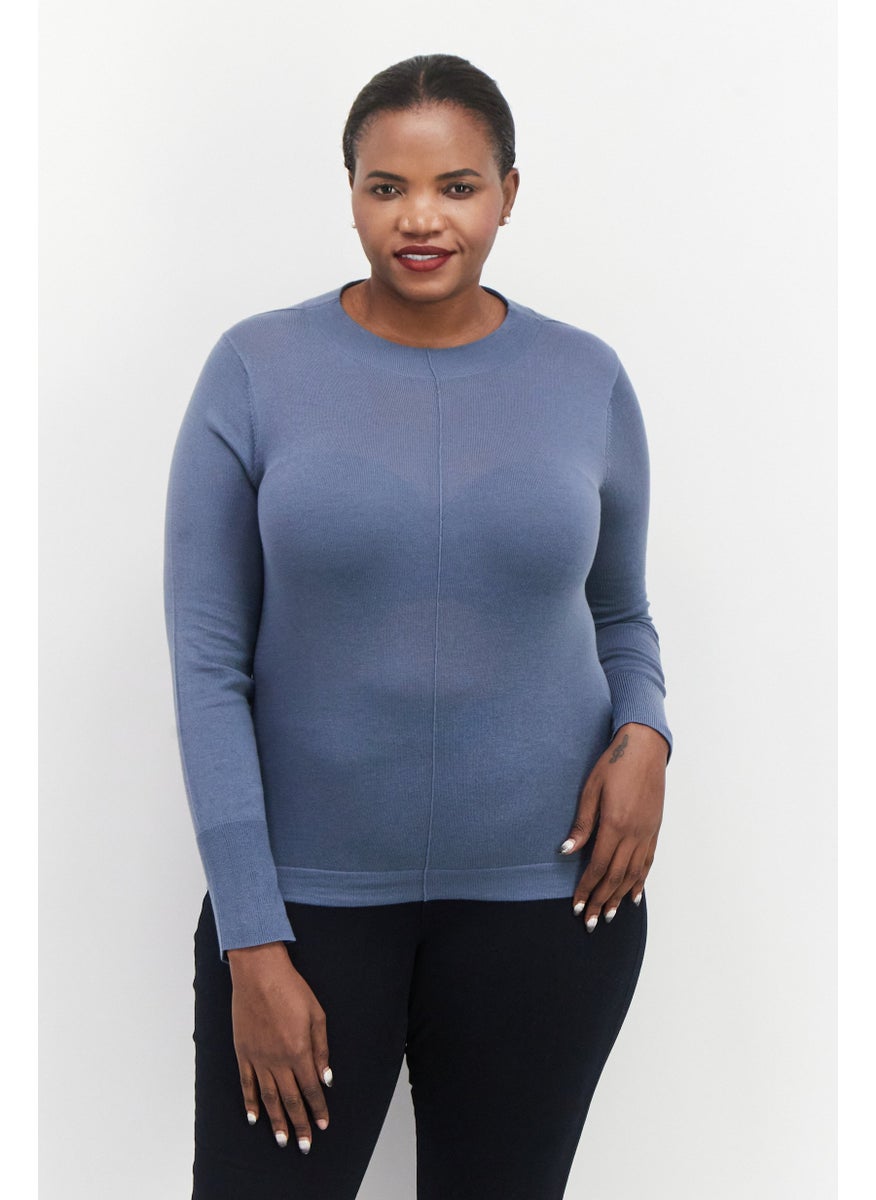 ESPRIT Women Mock Neck Long Sleeve Textured Sweater, Slate Blue  - Image 1