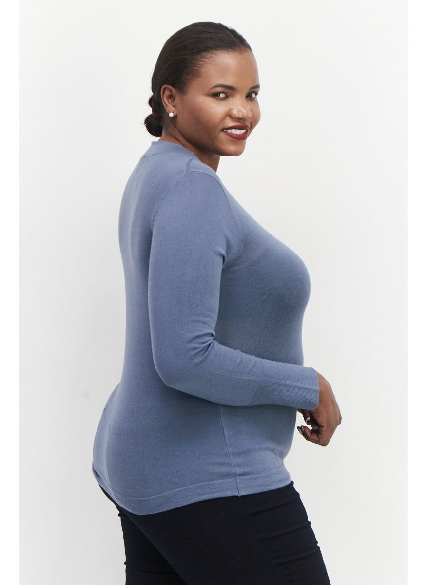ESPRIT Women Mock Neck Long Sleeve Textured Sweater, Slate Blue  - Image 3