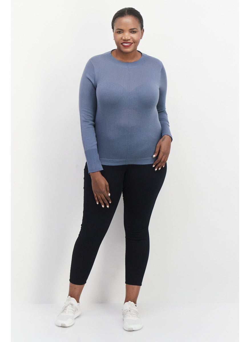 ESPRIT Women Mock Neck Long Sleeve Textured Sweater, Slate Blue  - Image 2