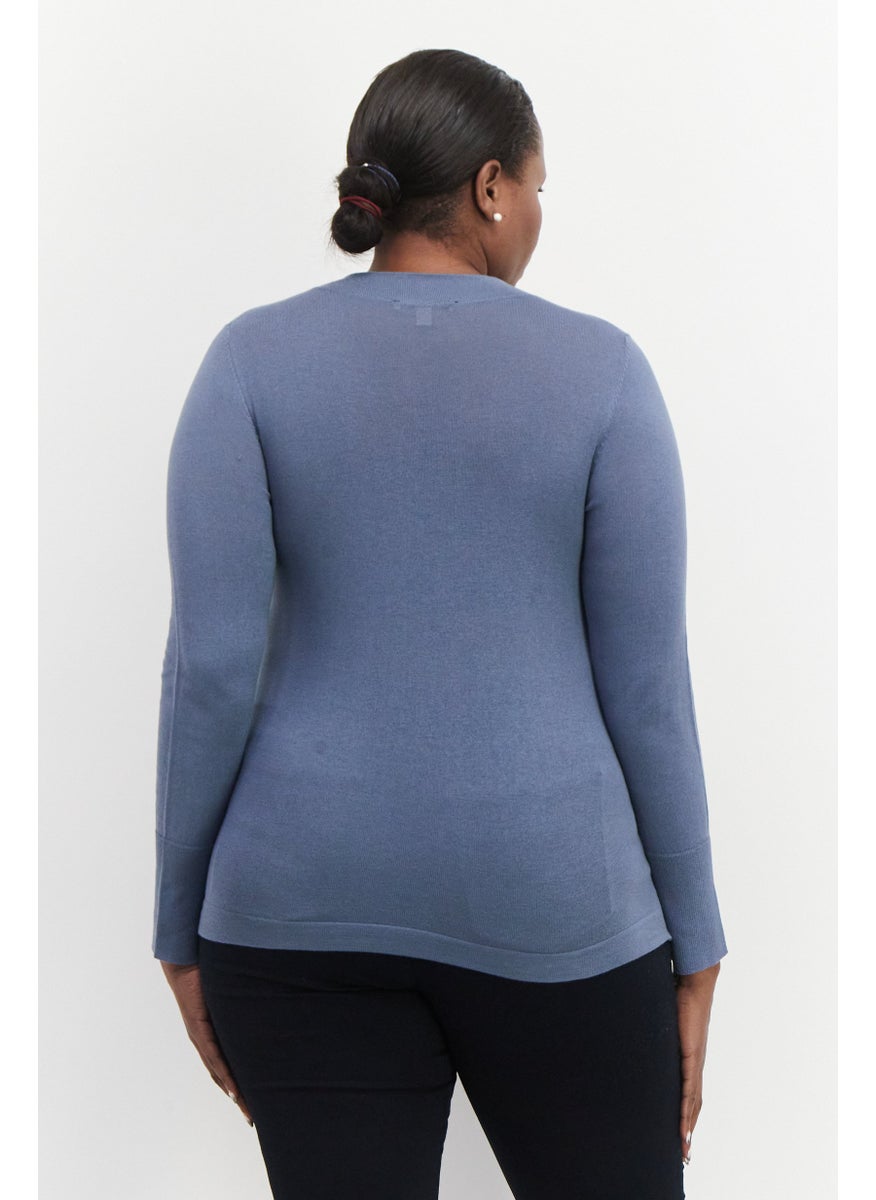 ESPRIT Women Mock Neck Long Sleeve Textured Sweater, Slate Blue  - Image 4