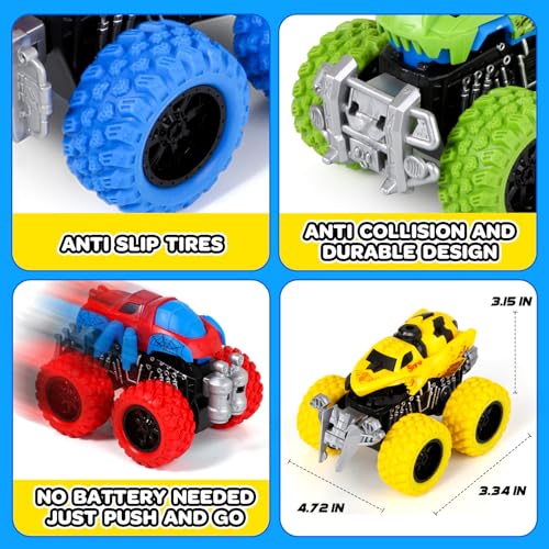 spring flower SpringFlower Monster Truck Toys for Kids 38 6 Assorted Colors Friction Powered Push and Go Toy Trucks with DoubleDirection Running Ideal Christmas Birthday Gifts for Boys Teens Kids - Image 5