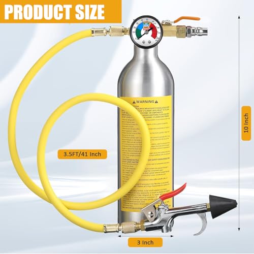 Rossesay AC Flush Kit Air Conditioner System Flush Canister Kit AC Drain Line Cleaner Tool Conditioning Pipeline Cleaning Tool Set with Gauge, Air Fittings and Hose for Car Conditioner Pipe (Novel) - Image 3