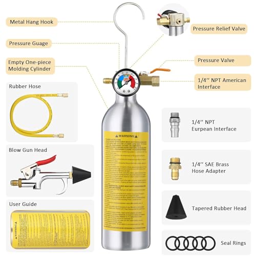 Rossesay AC Flush Kit Air Conditioner System Flush Canister Kit AC Drain Line Cleaner Tool Conditioning Pipeline Cleaning Tool Set with Gauge, Air Fittings and Hose for Car Conditioner Pipe (Novel) - Image 2