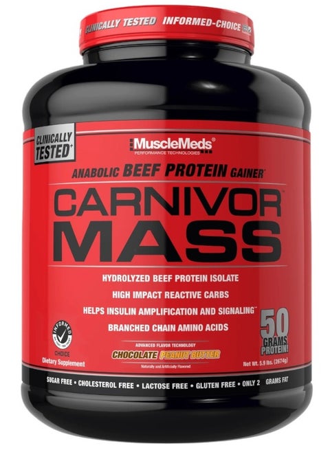 Carnivor Mass Anabolic Beef Protein Gainer Chocolate Peanut Butter Flavor 5.9 Lbs.