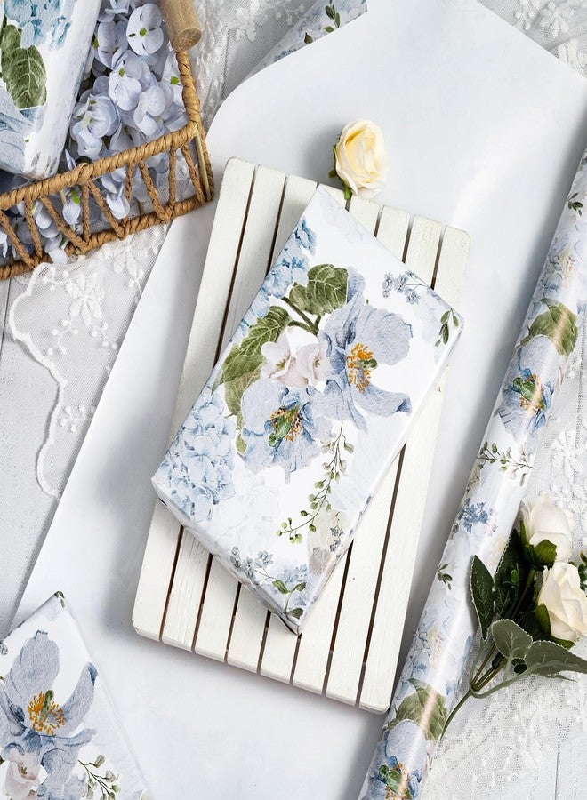 LeZakaa Floral Wrapping Paper Roll, Blue Hydrangea Flowers Party Gift Wrap for Wedding, Bridal Shower, Baby Shower, Anniversary, Mother's Day, Birthday, 17 inches x 16.4 Feet (23.2 sq.ft.) - Image 3
