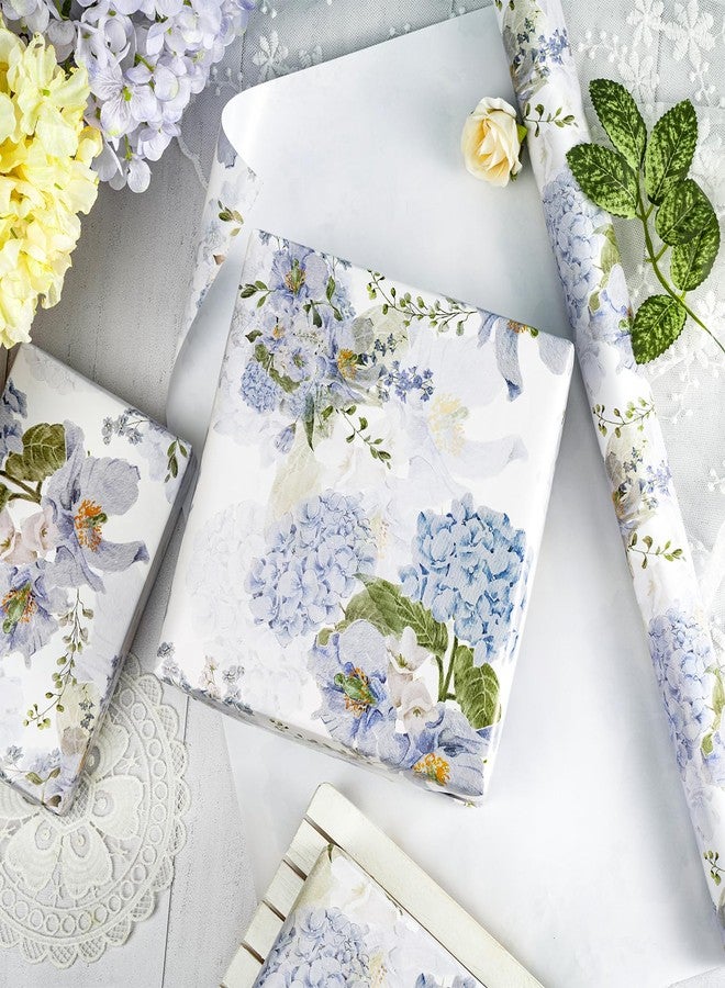 LeZakaa Floral Wrapping Paper Roll, Blue Hydrangea Flowers Party Gift Wrap for Wedding, Bridal Shower, Baby Shower, Anniversary, Mother's Day, Birthday, 17 inches x 16.4 Feet (23.2 sq.ft.) - Image 4