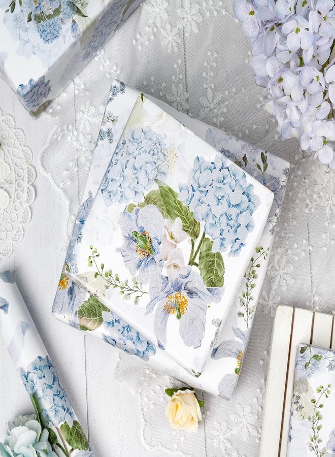 LeZakaa Floral Wrapping Paper Roll, Blue Hydrangea Flowers Party Gift Wrap for Wedding, Bridal Shower, Baby Shower, Anniversary, Mother's Day, Birthday, 17 inches x 16.4 Feet (23.2 sq.ft.) - Image 5