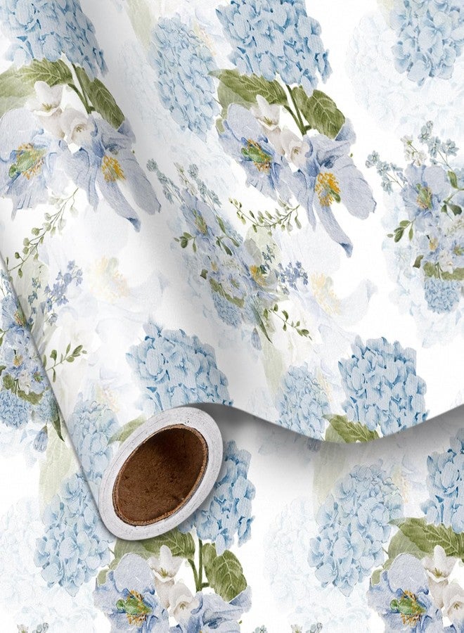 LeZakaa Floral Wrapping Paper Roll, Blue Hydrangea Flowers Party Gift Wrap for Wedding, Bridal Shower, Baby Shower, Anniversary, Mother's Day, Birthday, 17 inches x 16.4 Feet (23.2 sq.ft.) - Image 1