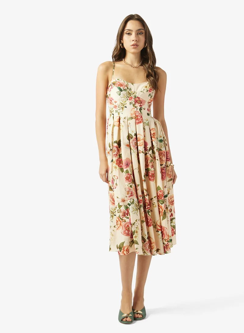 جس Printed Strappy Sweetheart Neck Dress