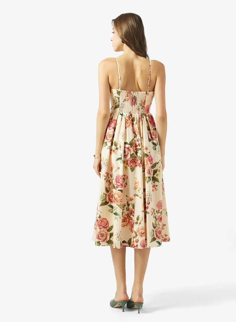 جس Printed Strappy Sweetheart Neck Dress