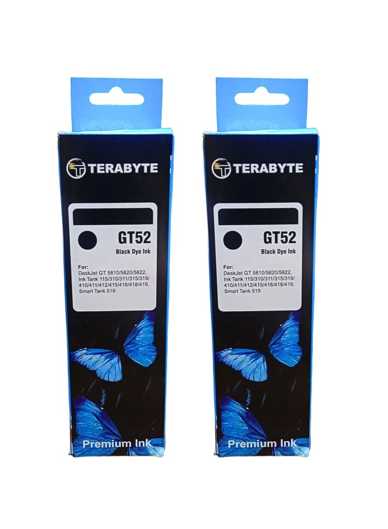 Terabyte GT52 Ink Black Compatible Refill Ink for GT 5810, 5811, 5820, 5821, 115, 116, 117, 310, 315, 319, 410, 415, 416, 419, 457 Ink Tank Printer. (2-Black) - Image 1