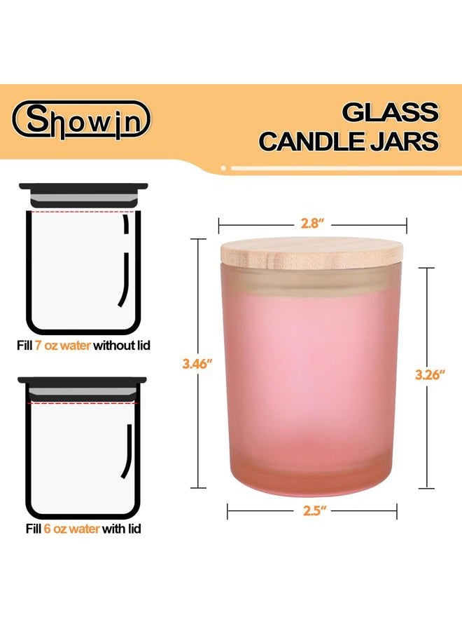 SHOWIN Thick Candle Jars for Making Candles 16 Pcs, 7 OZ Pink Empty Jars with Wood Lids for Candle Making, Sample Container - Dishwasher Safe, Frosted Pink - Image 4