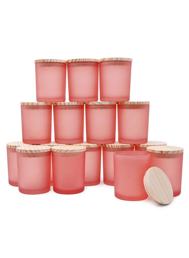 SHOWIN Thick Candle Jars for Making Candles 16 Pcs, 7 OZ Pink Empty Jars with Wood Lids for Candle Making, Sample Container - Dishwasher Safe, Frosted Pink - Image 1