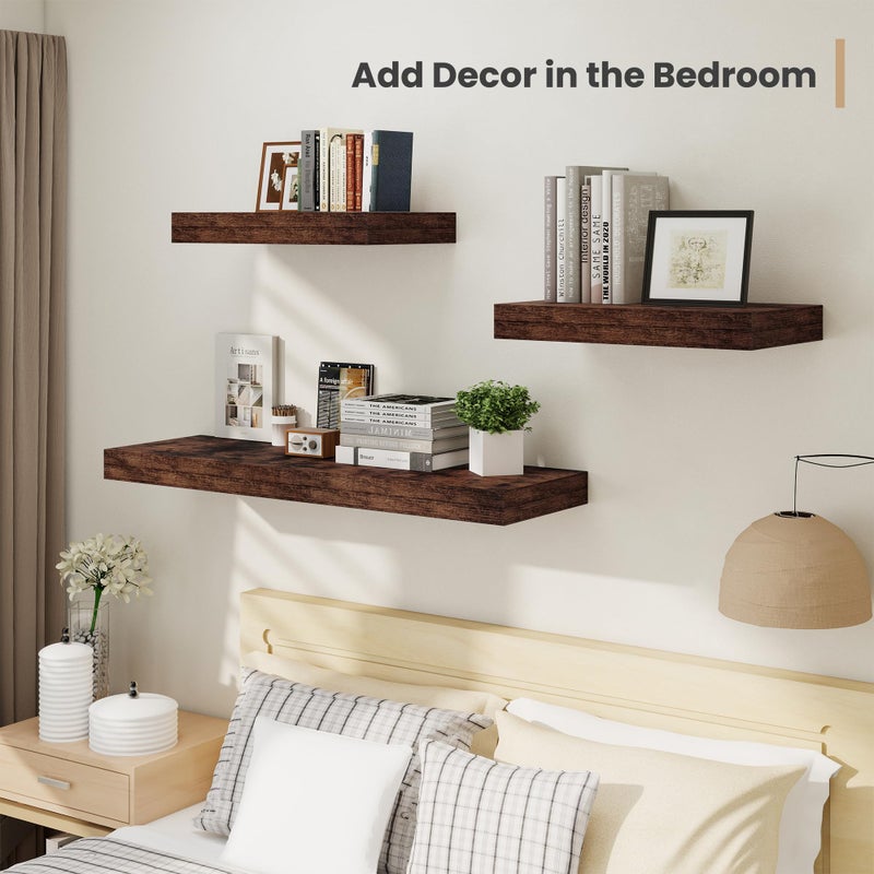 Heimlove 24 x 12 Inch Deep Floating Shelves Wall Mounted with Invisible Brackets,Storage Hanging Shelf for Wall Decor in Bathroom, Bedroom, Kitchen, Living Room, Office Set of 2 (Rustic Brown) - Image 5