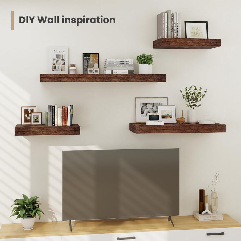 Heimlove 24 x 12 Inch Deep Floating Shelves Wall Mounted with Invisible Brackets,Storage Hanging Shelf for Wall Decor in Bathroom, Bedroom, Kitchen, Living Room, Office Set of 2 (Rustic Brown) - Image 4