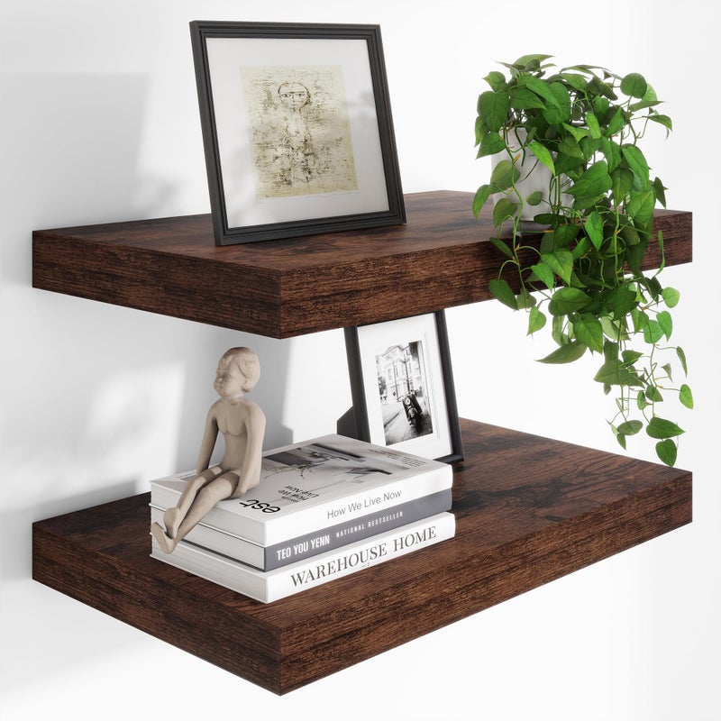 Heimlove 24 x 12 Inch Deep Floating Shelves Wall Mounted with Invisible Brackets,Storage Hanging Shelf for Wall Decor in Bathroom, Bedroom, Kitchen, Living Room, Office Set of 2 (Rustic Brown) - Image 1