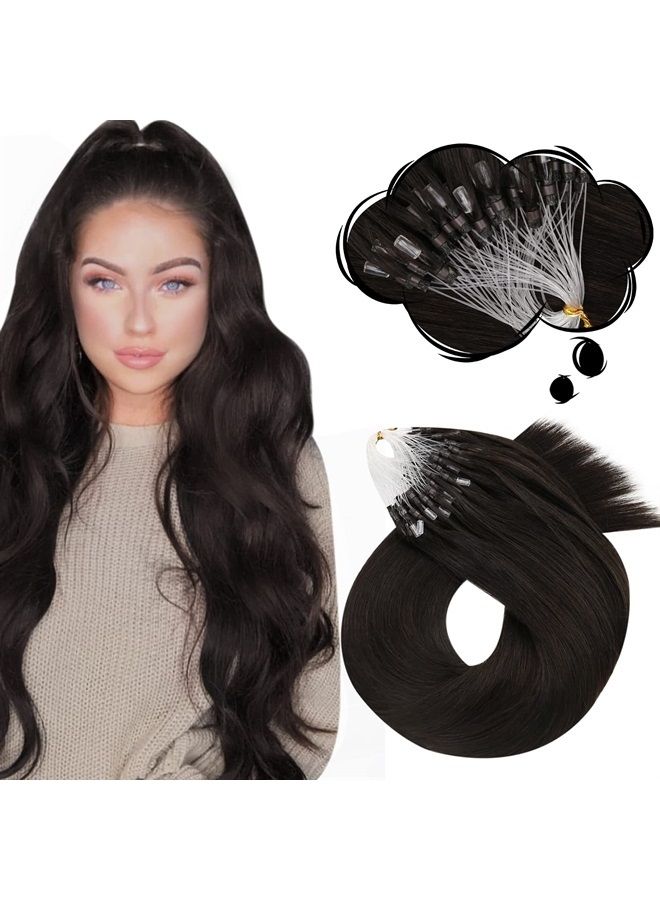 Moresoo Micro Beads Hair Extensions Human Hair Brown Micro Loop Hair Extensions Real Human Hair Darkest Brown Microbead Hair Extensions Brown #2 50G 50S 18 Inch - Image 1