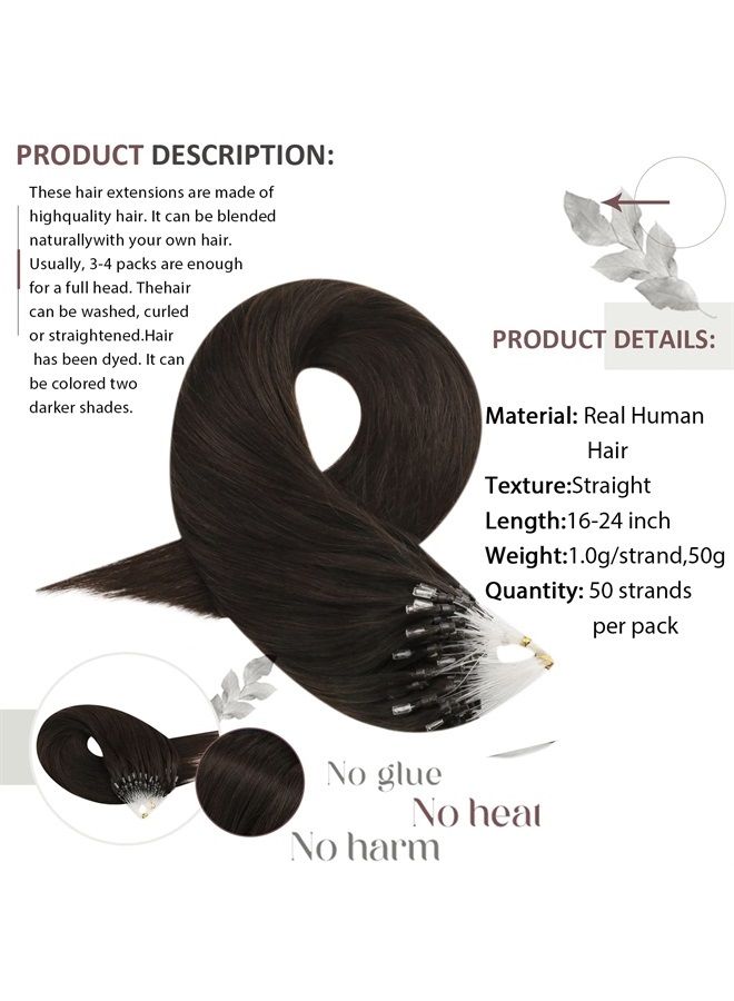 Moresoo Micro Beads Hair Extensions Human Hair Brown Micro Loop Hair Extensions Real Human Hair Darkest Brown Microbead Hair Extensions Brown #2 50G 50S 18 Inch - Image 5