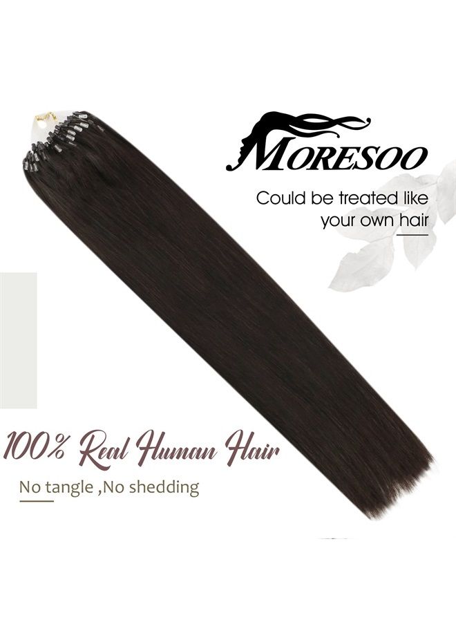 Moresoo Micro Beads Hair Extensions Human Hair Brown Micro Loop Hair Extensions Real Human Hair Darkest Brown Microbead Hair Extensions Brown #2 50G 50S 18 Inch - Image 2