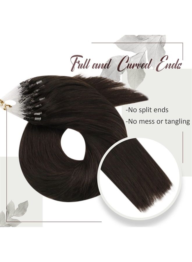 Moresoo Micro Beads Hair Extensions Human Hair Brown Micro Loop Hair Extensions Real Human Hair Darkest Brown Microbead Hair Extensions Brown #2 50G 50S 18 Inch - Image 4