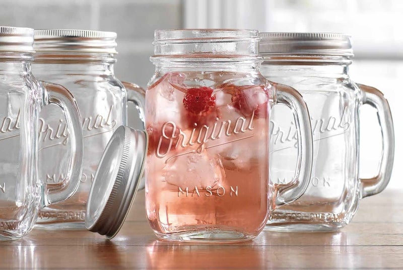 Glaver's Mason Jar 16 Oz. Glass Mugs with Handle and Lid Set Of 4 - Home Essentials & Beyond - Old Fashioned Drinking Glass Bottles Original Mason Jar Pint Sized Cup Set. - Image 1