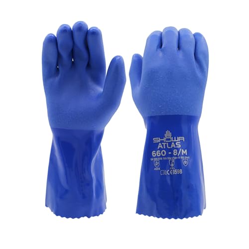 SHOWA Atlas 660 Triple-Dipped PVC Coated Chemical Resistant Safety Glove with Cotton Liner, 12" Length, XX-Large (12 Pair) - Image 1