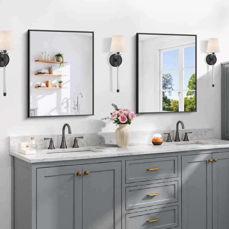 COFENY Black Bathroom Mirror for Wall, 18x24 Inch Rectangle Mirror with Metal Frame, Modern Vanity Mirrors for Bathroom Living Room, Entryway Hangs Horizontal or Vertical - Image 3