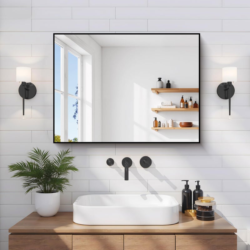 COFENY Black Bathroom Mirror for Wall, 18x24 Inch Rectangle Mirror with Metal Frame, Modern Vanity Mirrors for Bathroom Living Room, Entryway Hangs Horizontal or Vertical - Image 2