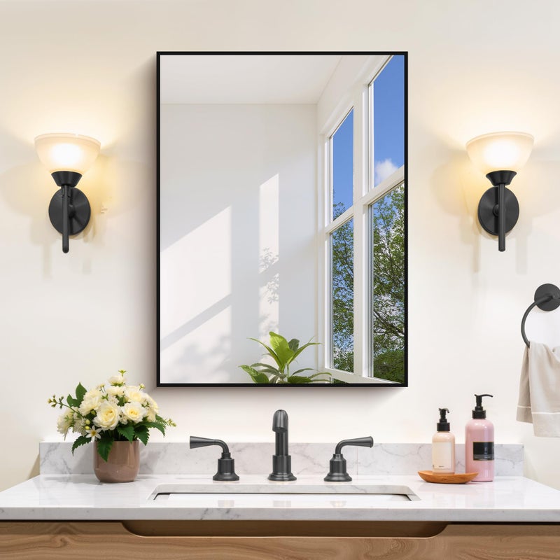 COFENY Black Bathroom Mirror for Wall, 18x24 Inch Rectangle Mirror with Metal Frame, Modern Vanity Mirrors for Bathroom Living Room, Entryway Hangs Horizontal or Vertical - Image 1