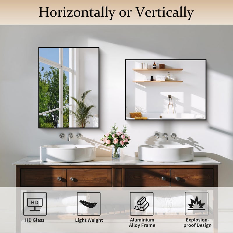 COFENY Black Bathroom Mirror for Wall, 18x24 Inch Rectangle Mirror with Metal Frame, Modern Vanity Mirrors for Bathroom Living Room, Entryway Hangs Horizontal or Vertical - Image 4