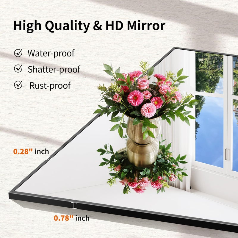 COFENY Black Bathroom Mirror for Wall, 18x24 Inch Rectangle Mirror with Metal Frame, Modern Vanity Mirrors for Bathroom Living Room, Entryway Hangs Horizontal or Vertical - Image 5