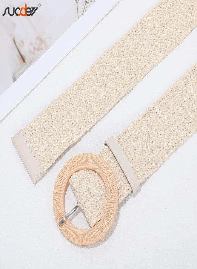 SUOSDEY 2 Pack Straw Woven Elastic Belt Braided Stretch Wide Belt for Women Dress, J-brown+beige, Fit Waist up to 35'' - Image 5