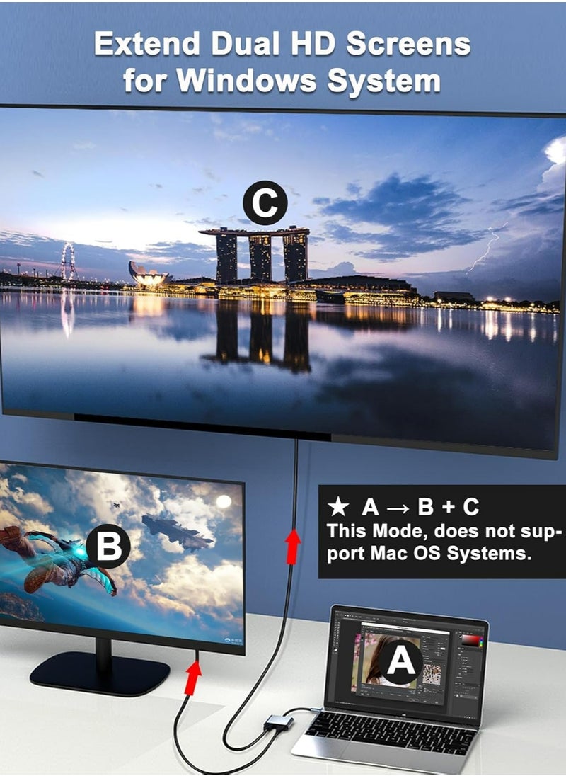Oasisgalore - USB C to Dual HDMI Splitter, 2-Monitor Display Adapter, Type C HDMI Hub for Laptops, Compatible with Thunderbolt - Image 1