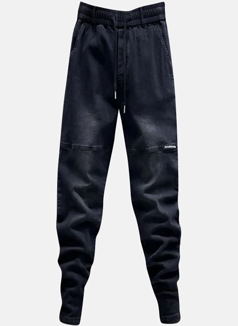 YUNIQEE Black Solid Mid Rise Relaxed Jogger Jeans