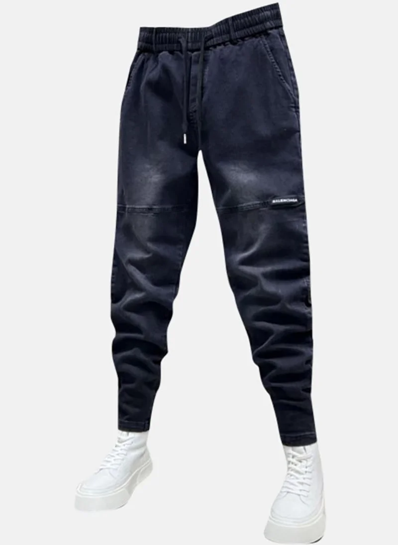 YUNIQEE Black Solid Mid Rise Relaxed Jogger Jeans