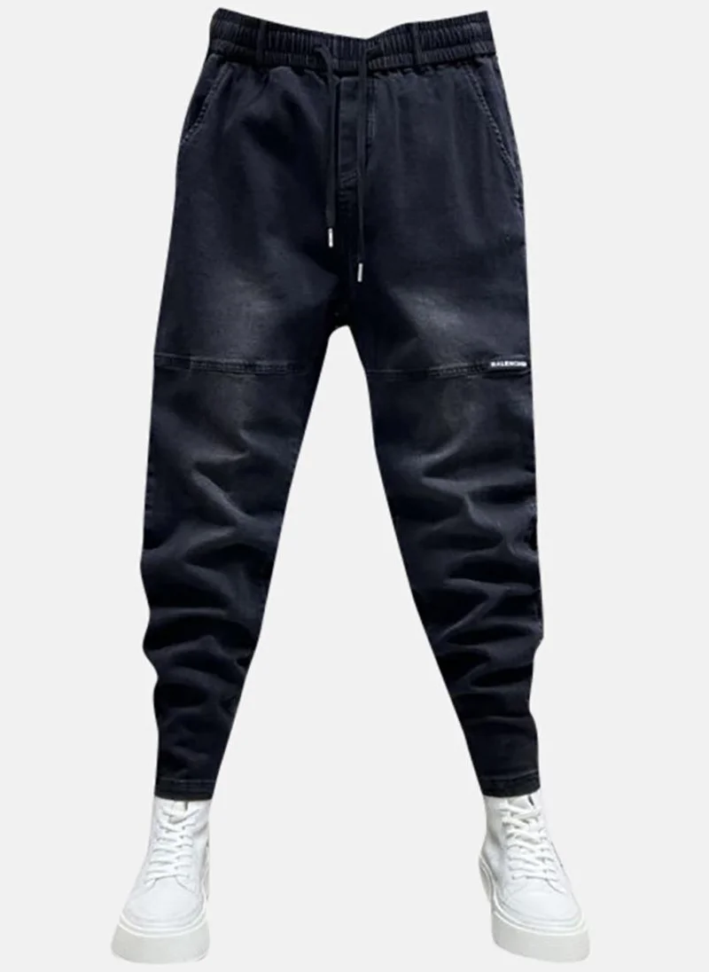 YUNIQEE Black Solid Mid Rise Relaxed Jogger Jeans