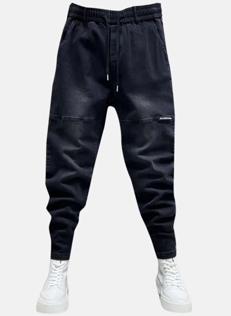YUNIQEE Black Solid Mid Rise Relaxed Jogger Jeans