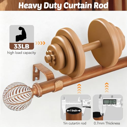 GEEBOBO 2 Pack Wood Boho Curtain Rod, Decorative Curtain Rods for Windows 28 to 48 Inch, 1 Inch Heavy Duty Wooden Drapery Rods for Bedroom, Living Room (30"-60",2 Pack) - Image 4
