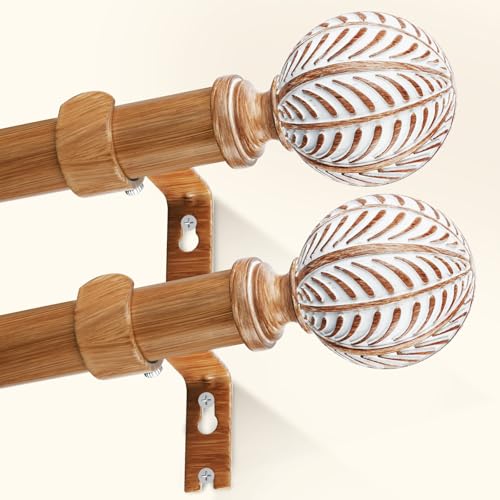 GEEBOBO 2 Pack Wood Boho Curtain Rod, Decorative Curtain Rods for Windows 28 to 48 Inch, 1 Inch Heavy Duty Wooden Drapery Rods for Bedroom, Living Room (30"-60",2 Pack) - Image 1