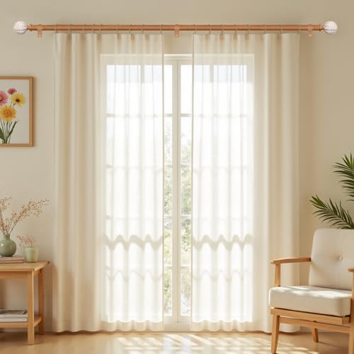 GEEBOBO 2 Pack Wood Boho Curtain Rod, Decorative Curtain Rods for Windows 28 to 48 Inch, 1 Inch Heavy Duty Wooden Drapery Rods for Bedroom, Living Room (30"-60",2 Pack) - Image 3