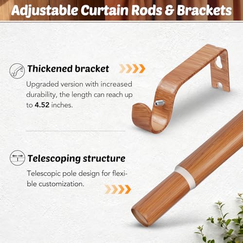 GEEBOBO 2 Pack Wood Boho Curtain Rod, Decorative Curtain Rods for Windows 28 to 48 Inch, 1 Inch Heavy Duty Wooden Drapery Rods for Bedroom, Living Room (30"-60",2 Pack) - Image 5