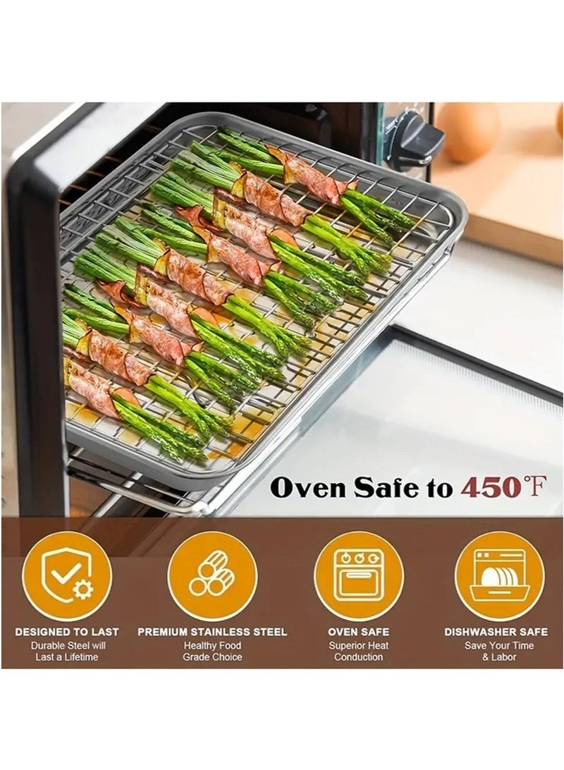 Arabest Stainless Steel Baking Sheet And Drain Tray, Barbecue Grilling Tray With Cooling Rack, Oil Drain And Vegetable Preparation Tray, Small Baking Tray With Rack Set, Rust Proof, 26*20*2.5cm - Image 5