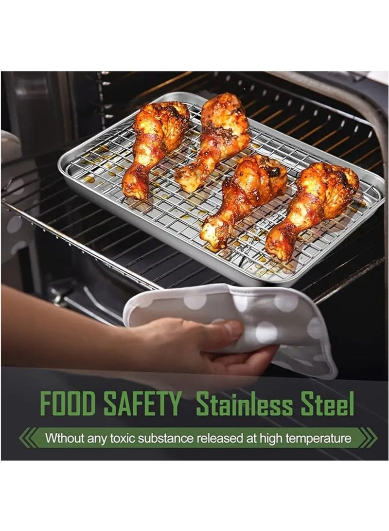 Arabest Stainless Steel Baking Sheet And Drain Tray, Barbecue Grilling Tray With Cooling Rack, Oil Drain And Vegetable Preparation Tray, Small Baking Tray With Rack Set, Rust Proof, 26*20*2.5cm - Image 1