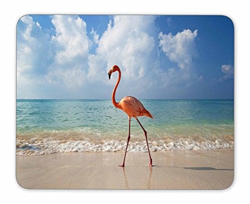 QJ CMJ Pink Flamingo Walking on The Beach Mouse pad, Natural Rubber Mouse Pad, Quality Creative Wrist-Protected Wristbands Personalized Desk, Mouse Pad (9.5 inch x 7.9 inch) - Image 1